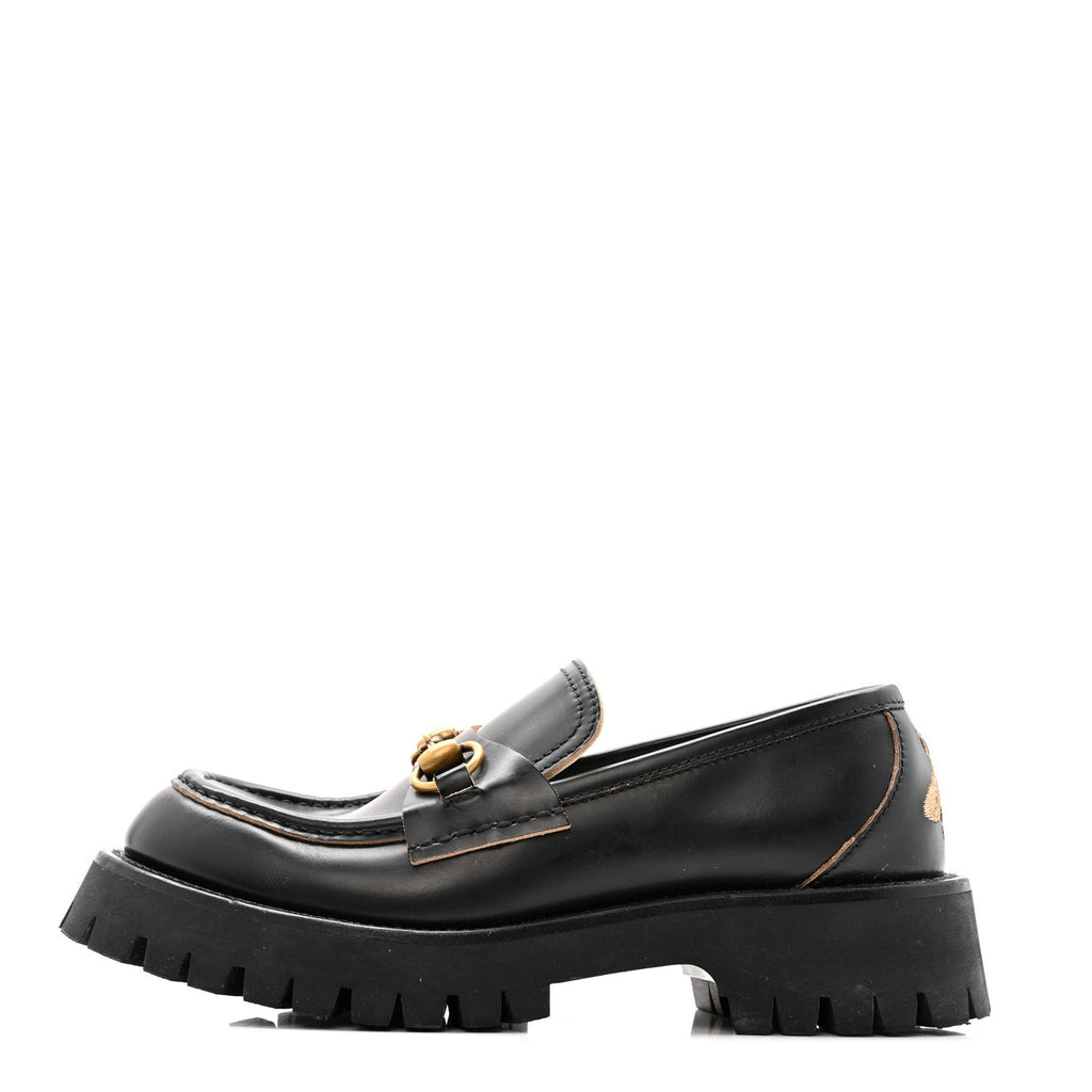 CORDOVAN LUX WOMENS HARALD HORSEBIT 25MM PLATFORM LOAFERS BLACK