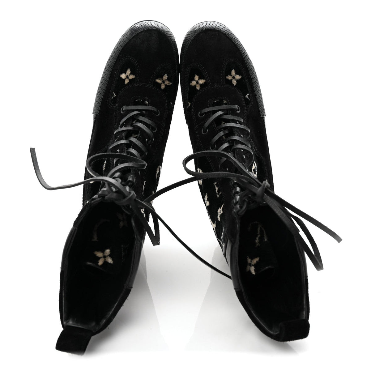 LOUIS VUITTON SUEDE CALFSKIN MONOGRAM LAUREATE PLATFORM DESERT BOOT BLACK