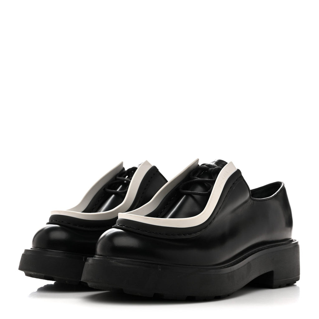 SPAZZOLATO ROIS MONOLITH 55MM DERBY LOAFERS BLACK WHITE