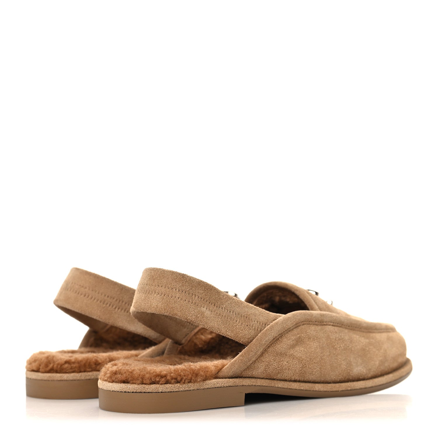 SUEDE CALFSKIN CC SLINGBACK LOAFERS DARK BEIGE