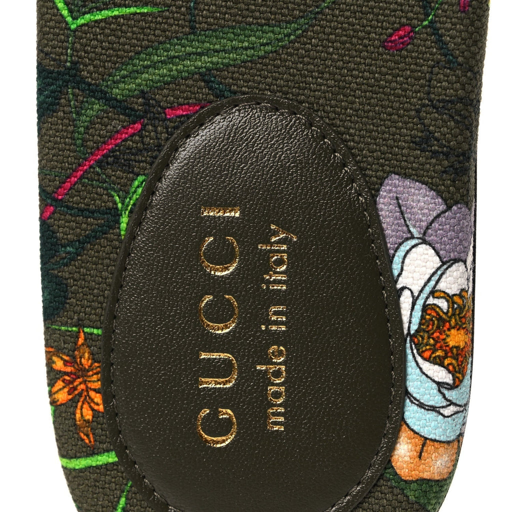 CANVAS FLORA FLORAL HORSEBIT SLIDE SANDALS GREEN