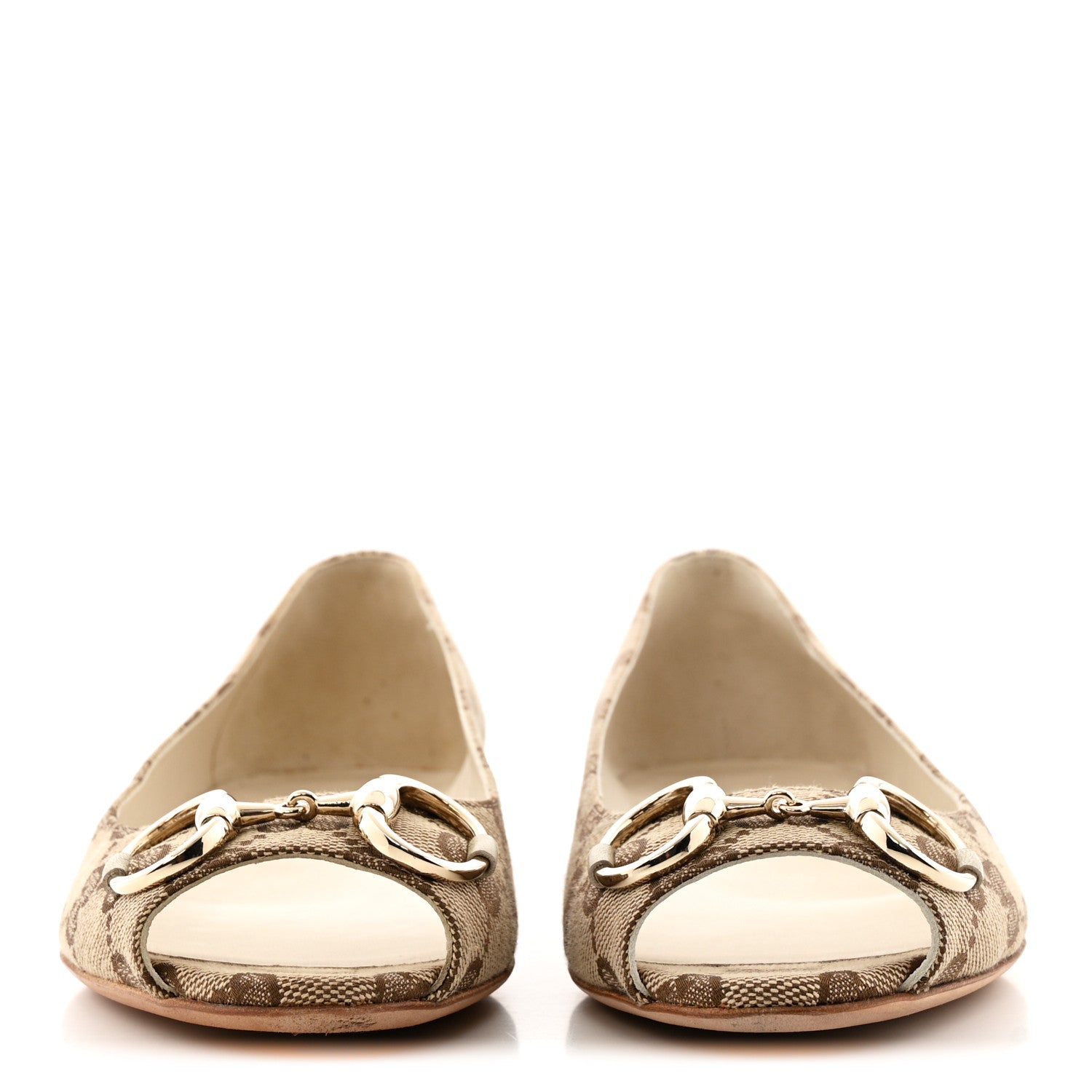 MONOGRAM MIRO SOFT CALFSKIN WOMENS HORSEBIT PEEP TOE FLATS BEIGE EBONY MYSTIC WHITE
