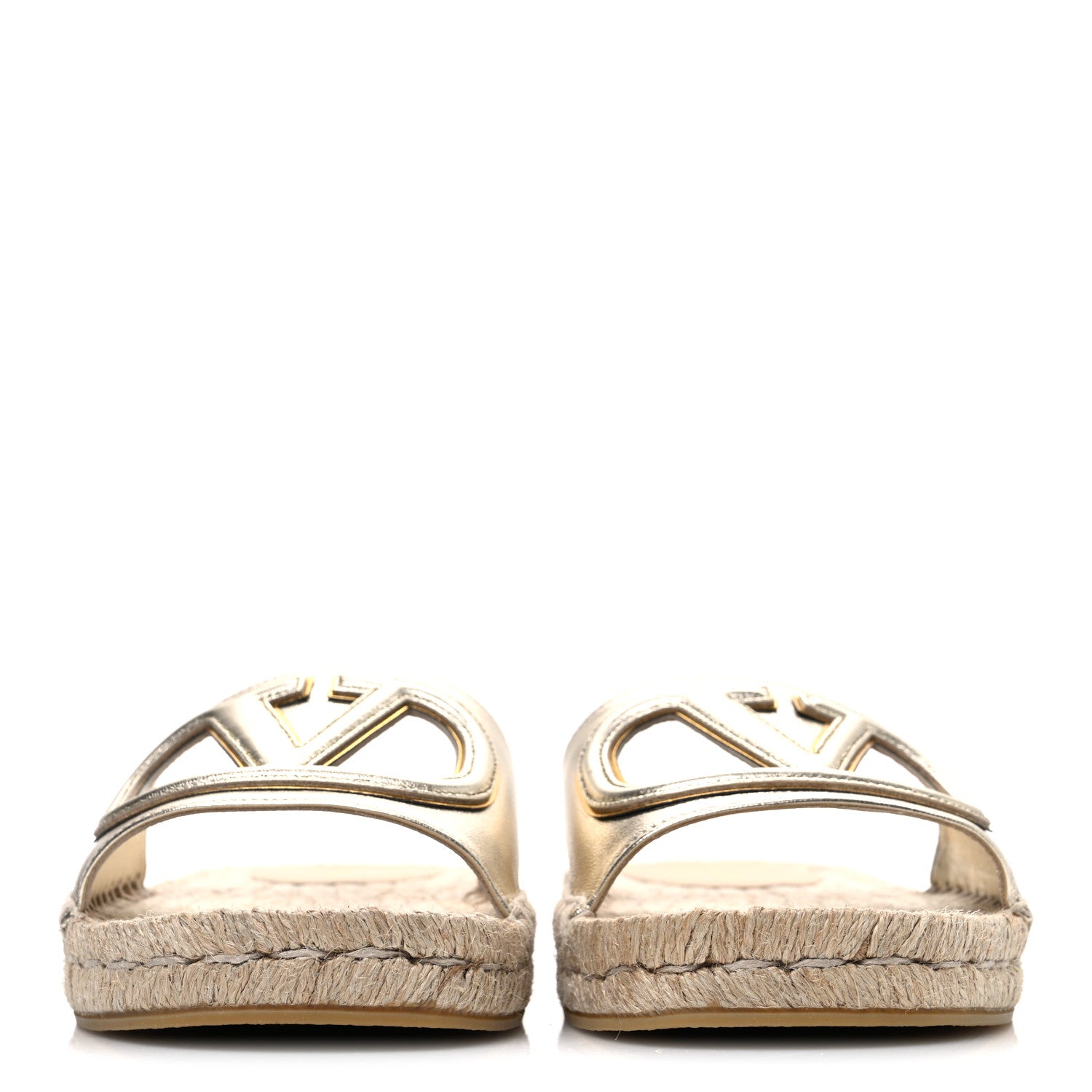 LAMINATED NAPA VLOGO CUT OUT ESPADRILLE FLAT SLIDE SANDALS SILVER