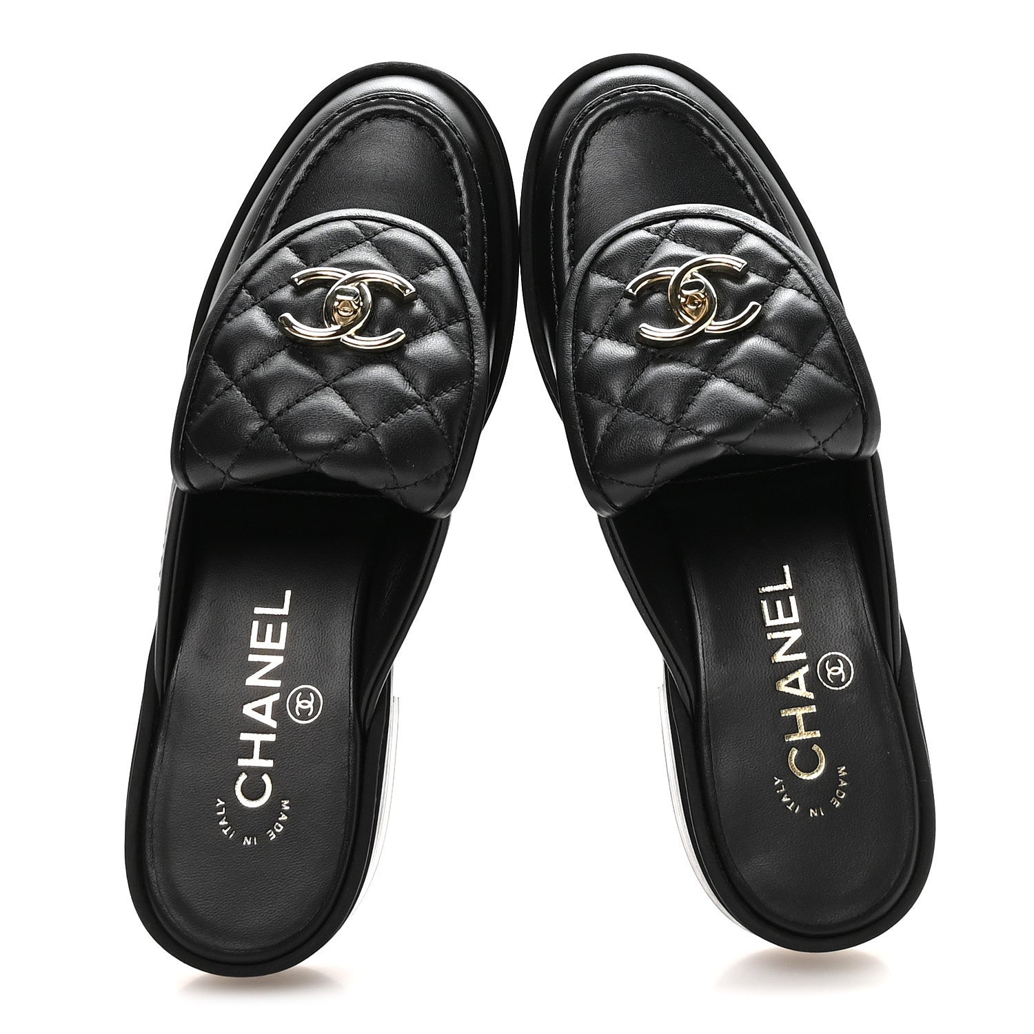 LAMBSKIN QUILTED CC TURNLOCK MULES BLACK