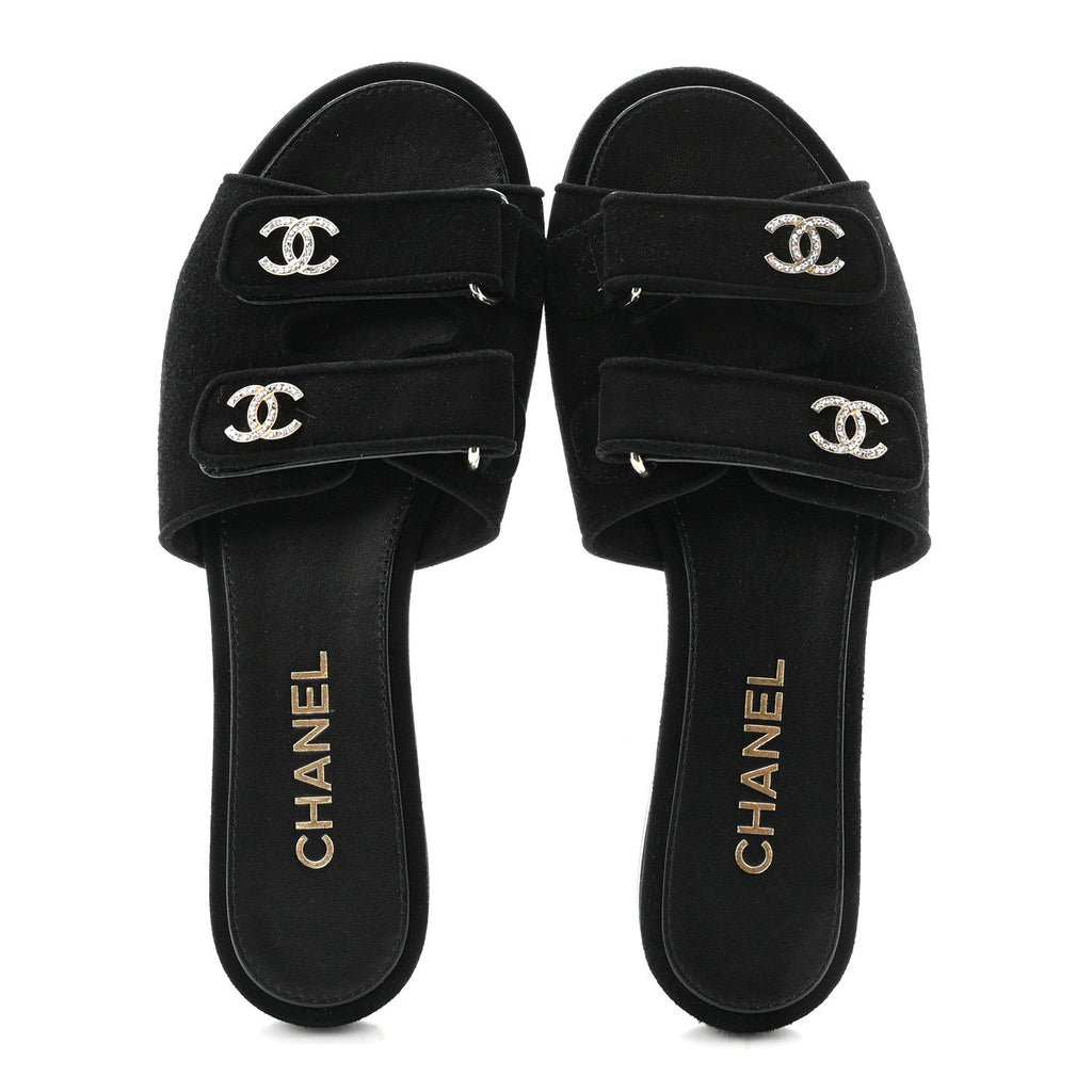 SUEDE KIDSKIN VELCRO MULES BLACK