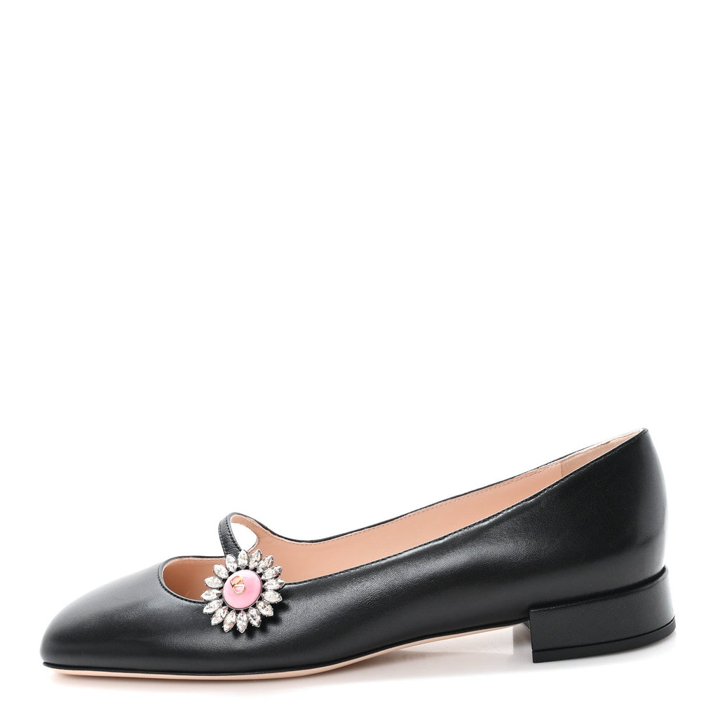 KIDSKIN JEWEL BUTTON MARY JANE FLATS BLACK PINK