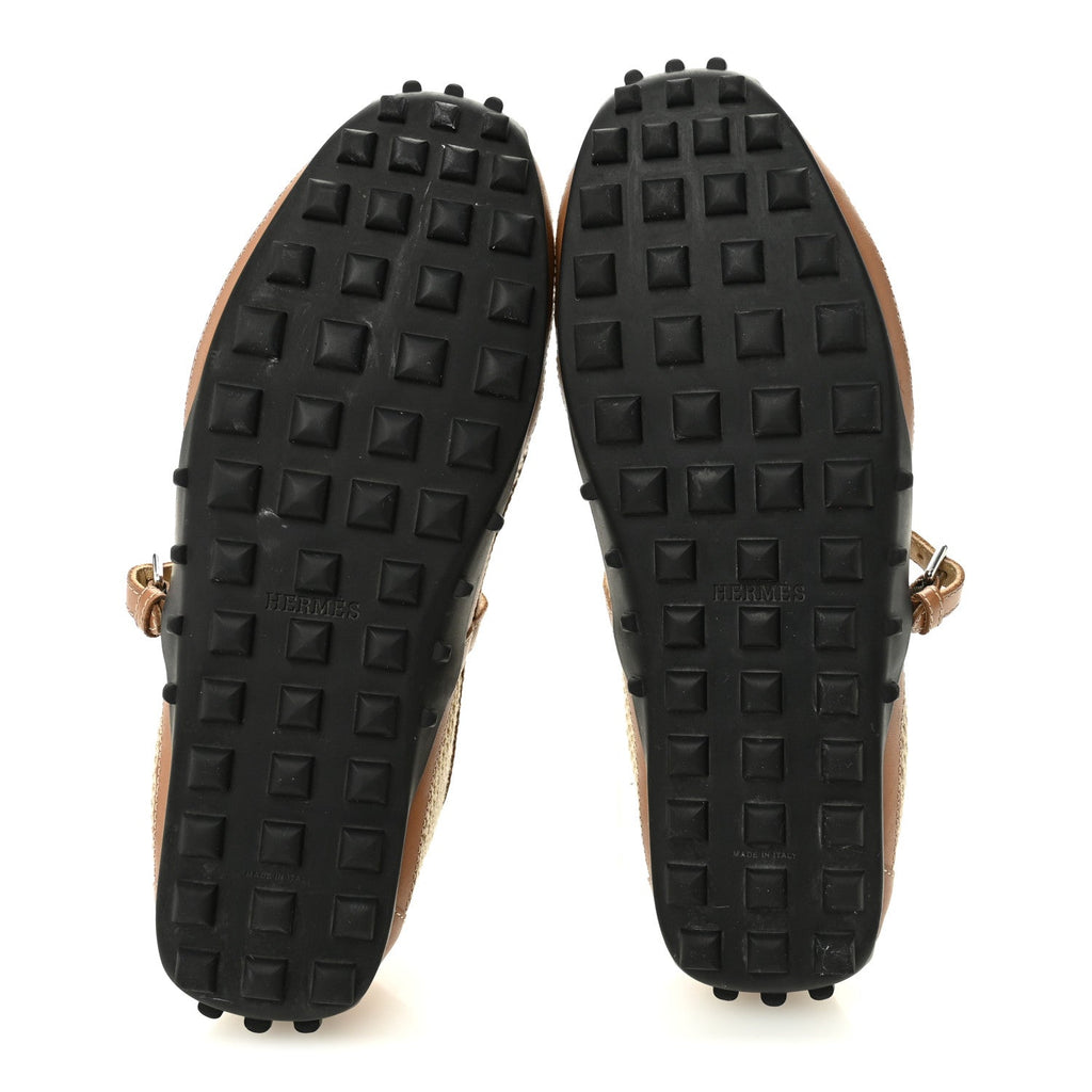 CROCHET KNIT CALFSKIN KICHU BALLET FLATS BEIGE LIN NATUREL