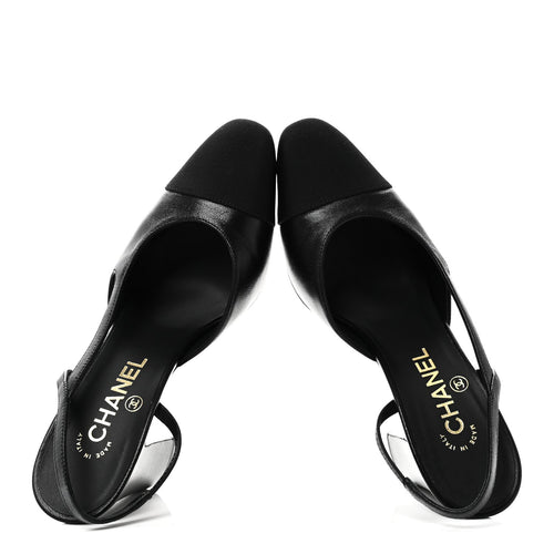 LAMBSKIN GROSGRAIN CAP TOE CC SLINGBACK PUMPS BLACK