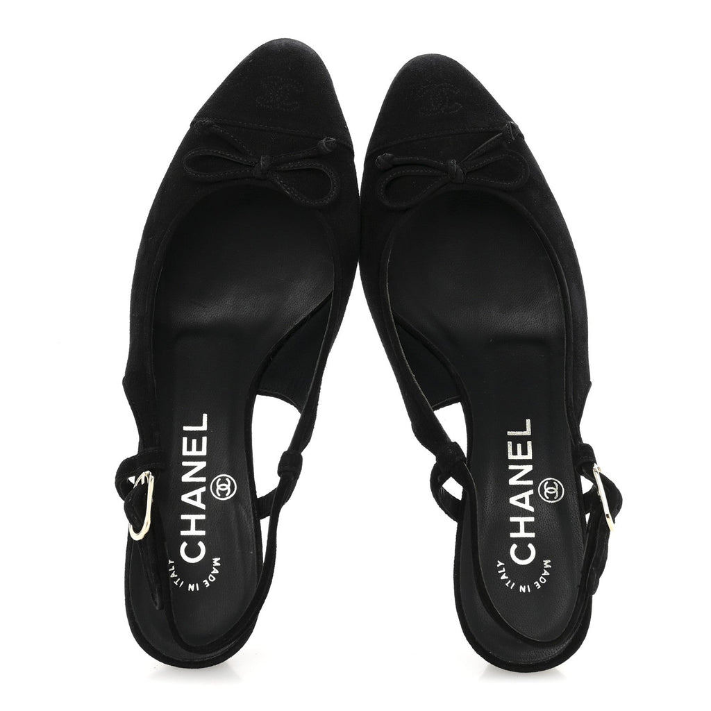 SUEDE CAP TOE CC SLINGBACK PUMPS BLACK