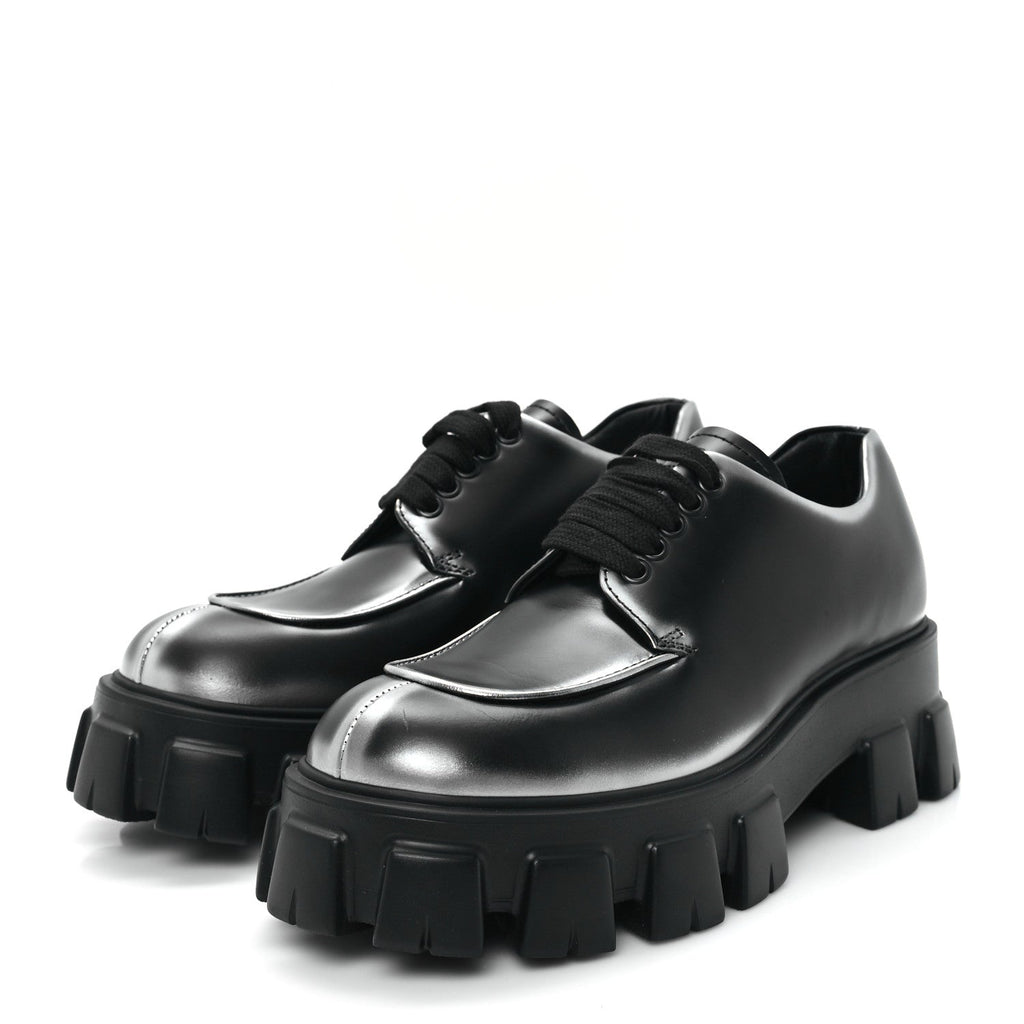 SPAZZOLATO ROIS SFUMATO MONOLITH 55MM DERBY LOAFERS BLACK ARGENTO