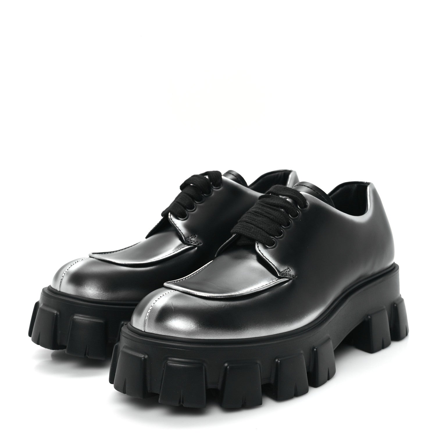 SPAZZOLATO ROIS SFUMATO MONOLITH 55MM DERBY LOAFERS BLACK ARGENTO