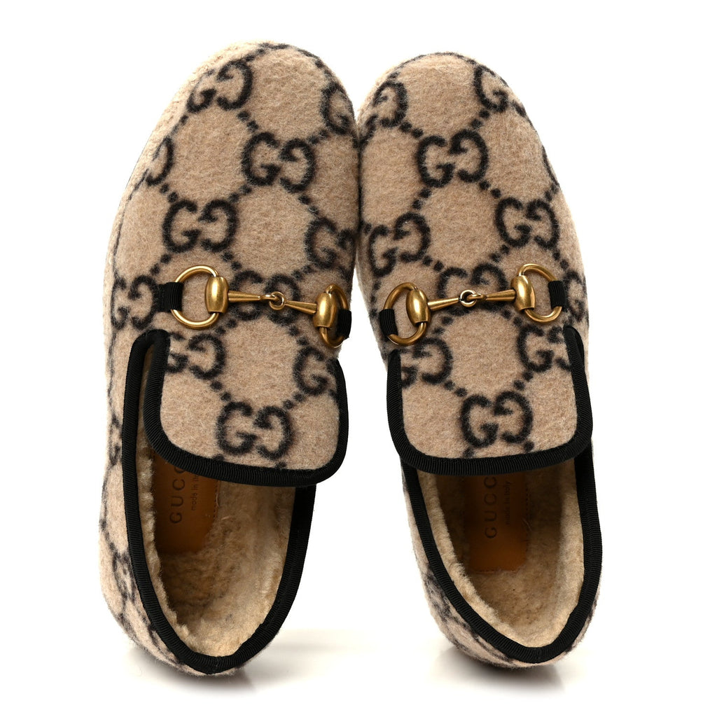 COVERED WOOL GG MONOGRAM WOMENS FRIA HORSEBIT LOAFERS BEIGE EBONY BLACK BUTTERSCOTCH