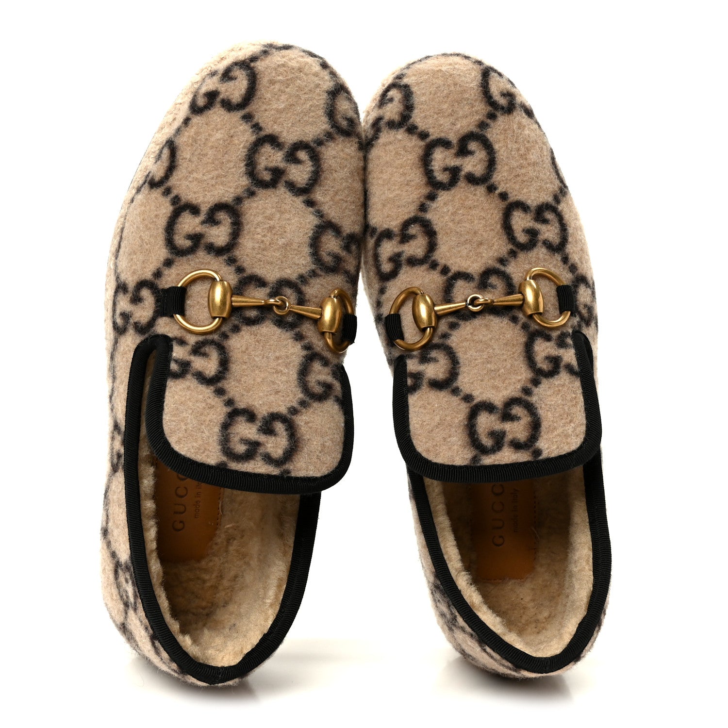 COVERED WOOL GG MONOGRAM WOMENS FRIA HORSEBIT LOAFERS BEIGE EBONY BLACK BUTTERSCOTCH