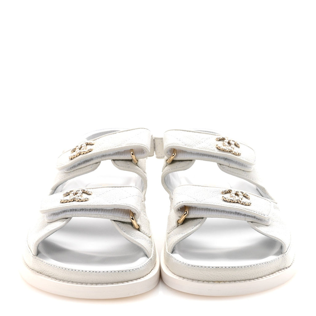 GRAINED CALFSKIN VELCRO DAD SANDALS WHITE