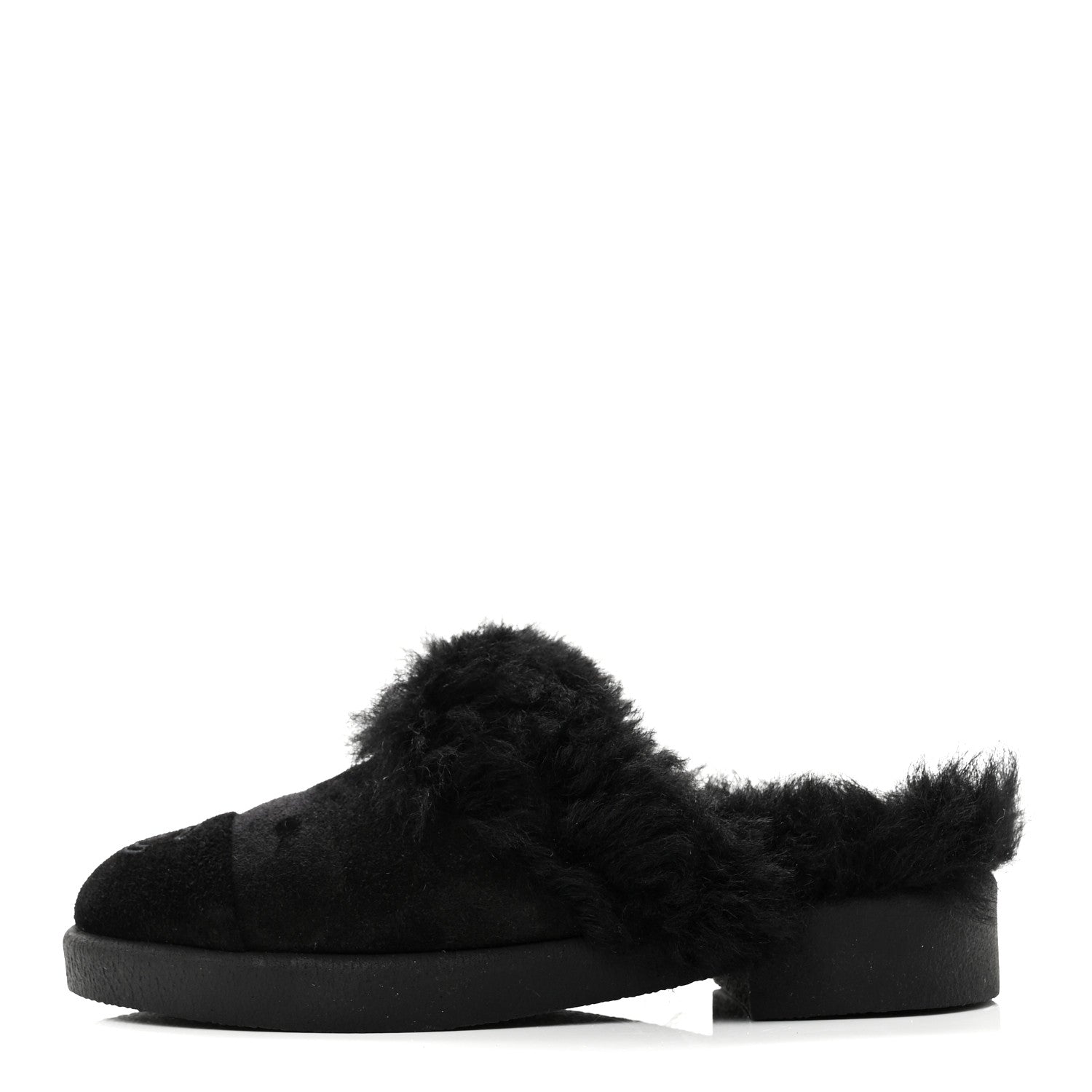 SUEDE SHEARLING CC CAP TOE MULES BLACK