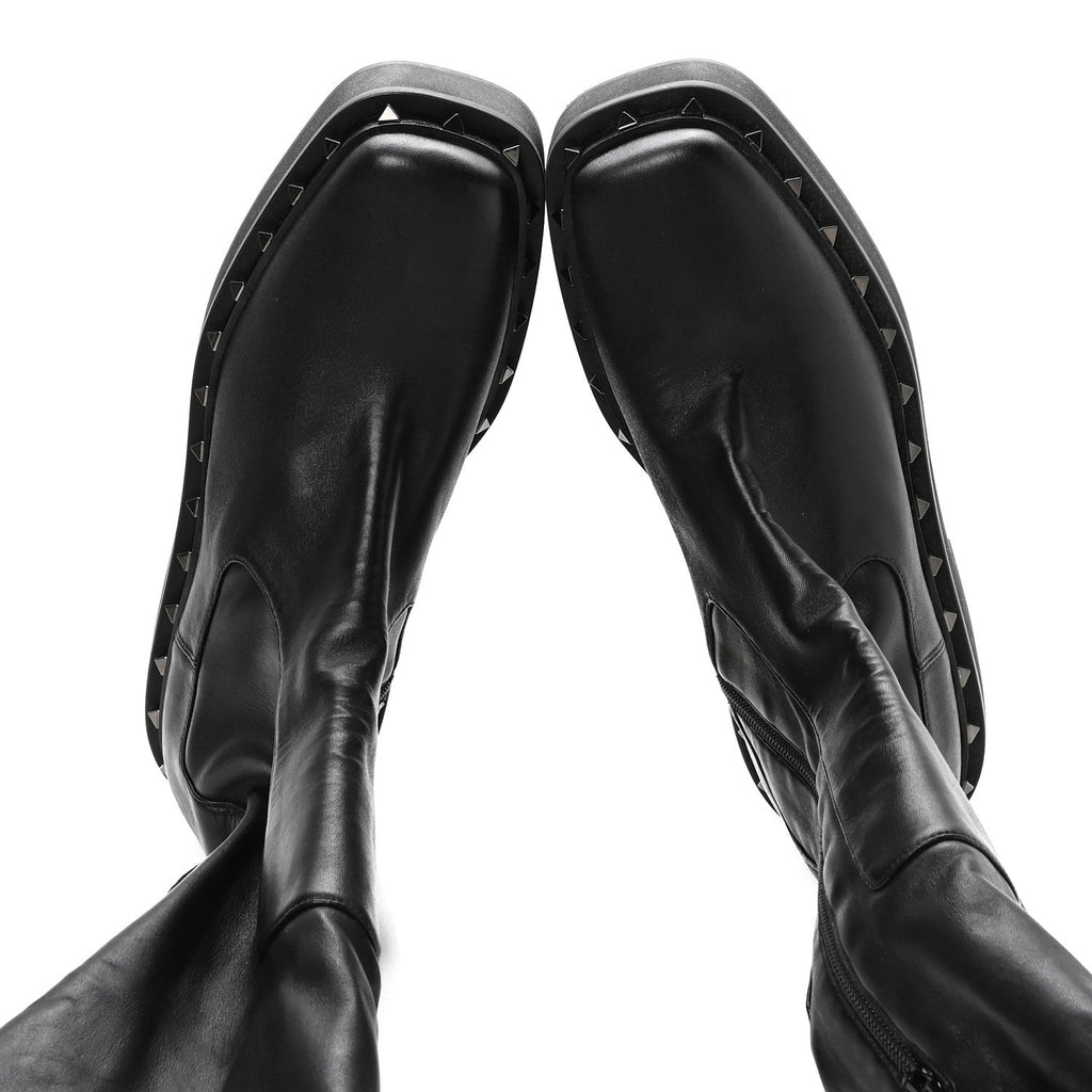 CALFSKIN ROCKSTUD M-WAY OVER THE KNEE BOOTS BLACK