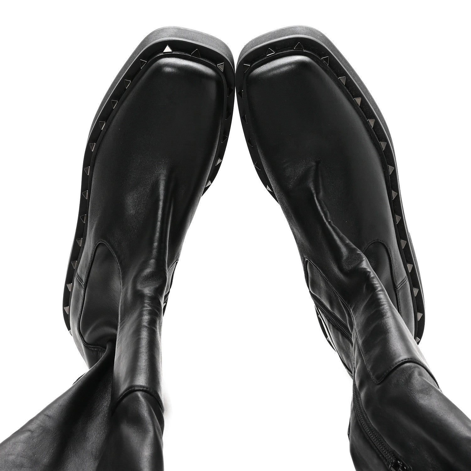 CALFSKIN ROCKSTUD M-WAY OVER THE KNEE BOOTS BLACK