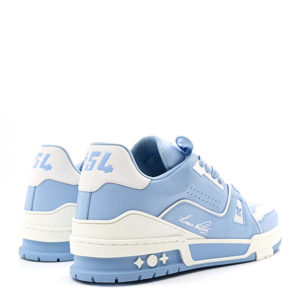 LOUIS VUITTON CALFSKIN EMBOSSED MONOGRAM DENIM LV TRAINER SNEAKERS FULL DENIM BLUE