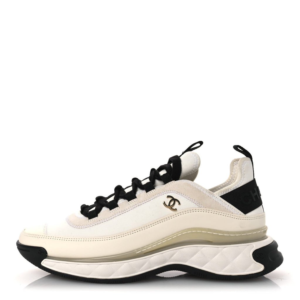 VELVET CALFSKIN MIXED FIBERS CC SNEAKERS IVORY BLACK