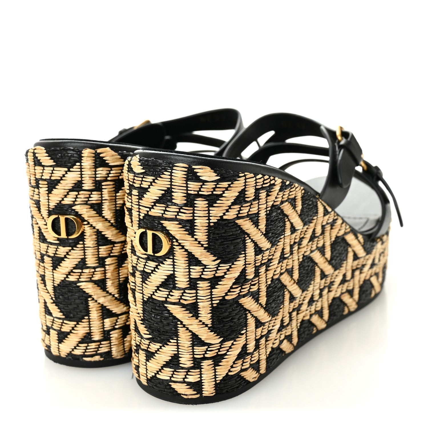 RAFFIA CALFSKIN L'AMAZONE WEDGE SANDALS BLACK NATURAL