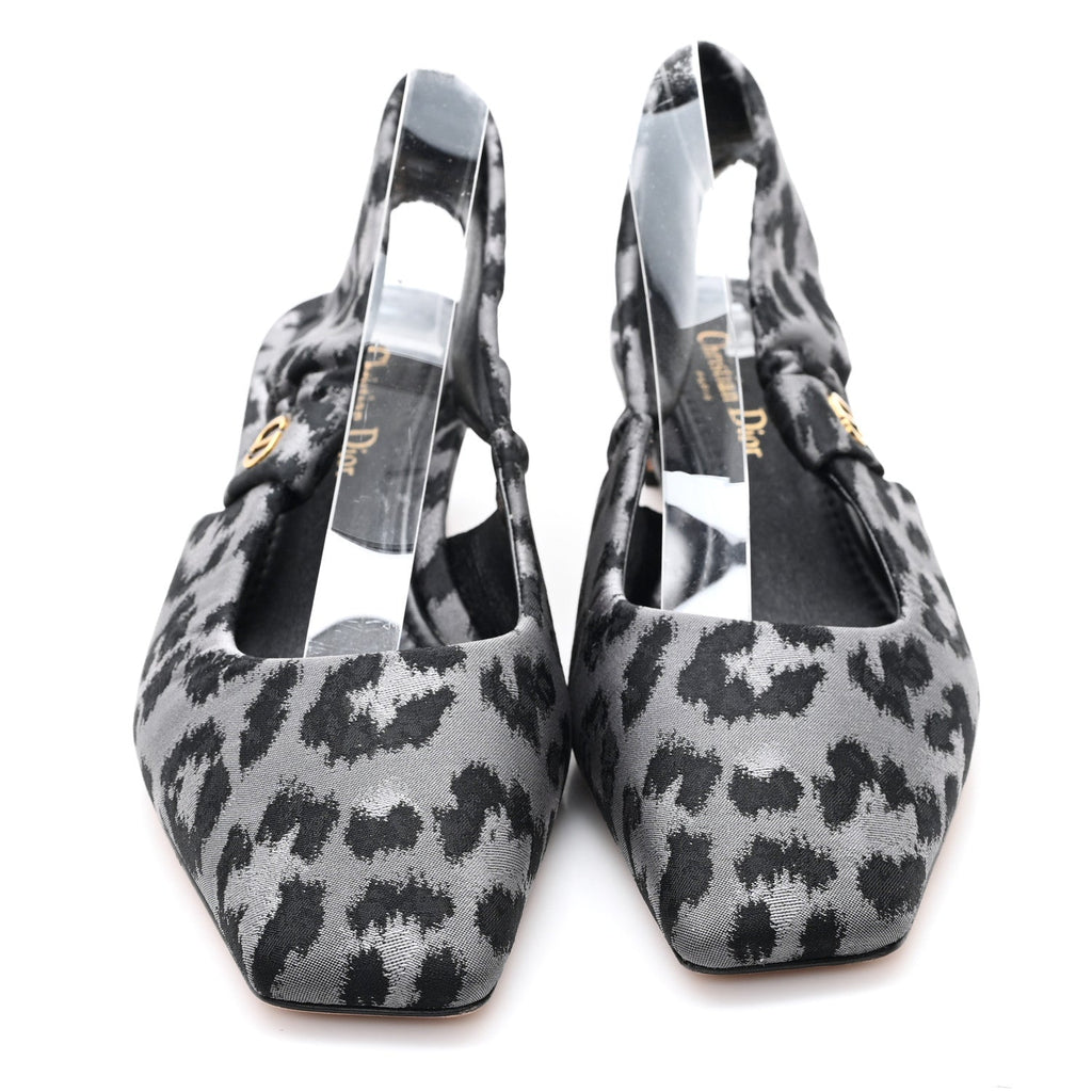 SHINY NYLON LEOPARD PRINT MIZZA SLINGBACK PUMPS GREY