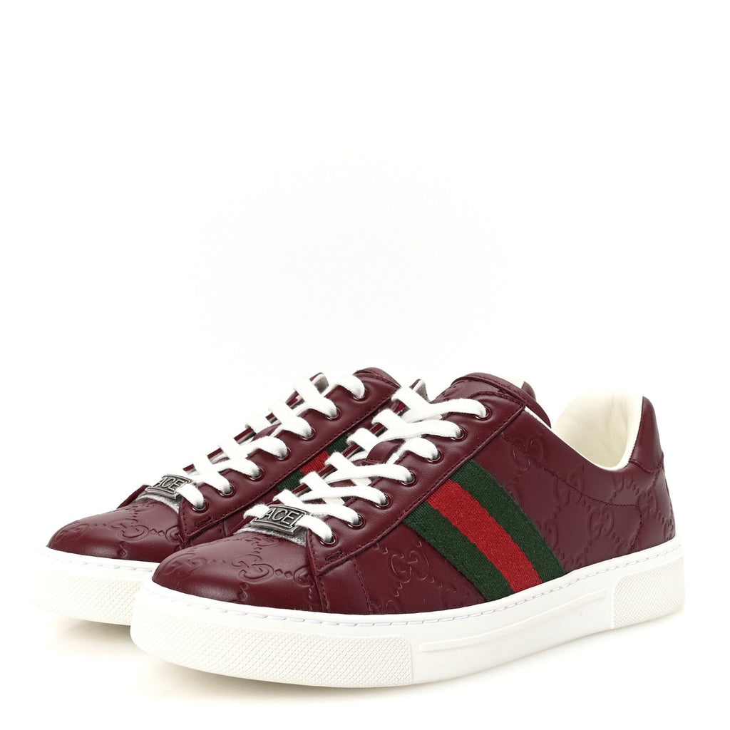 CALFSKIN GG EMBOSSED WEB MENS ACE SNEAKERS ANCORA RED