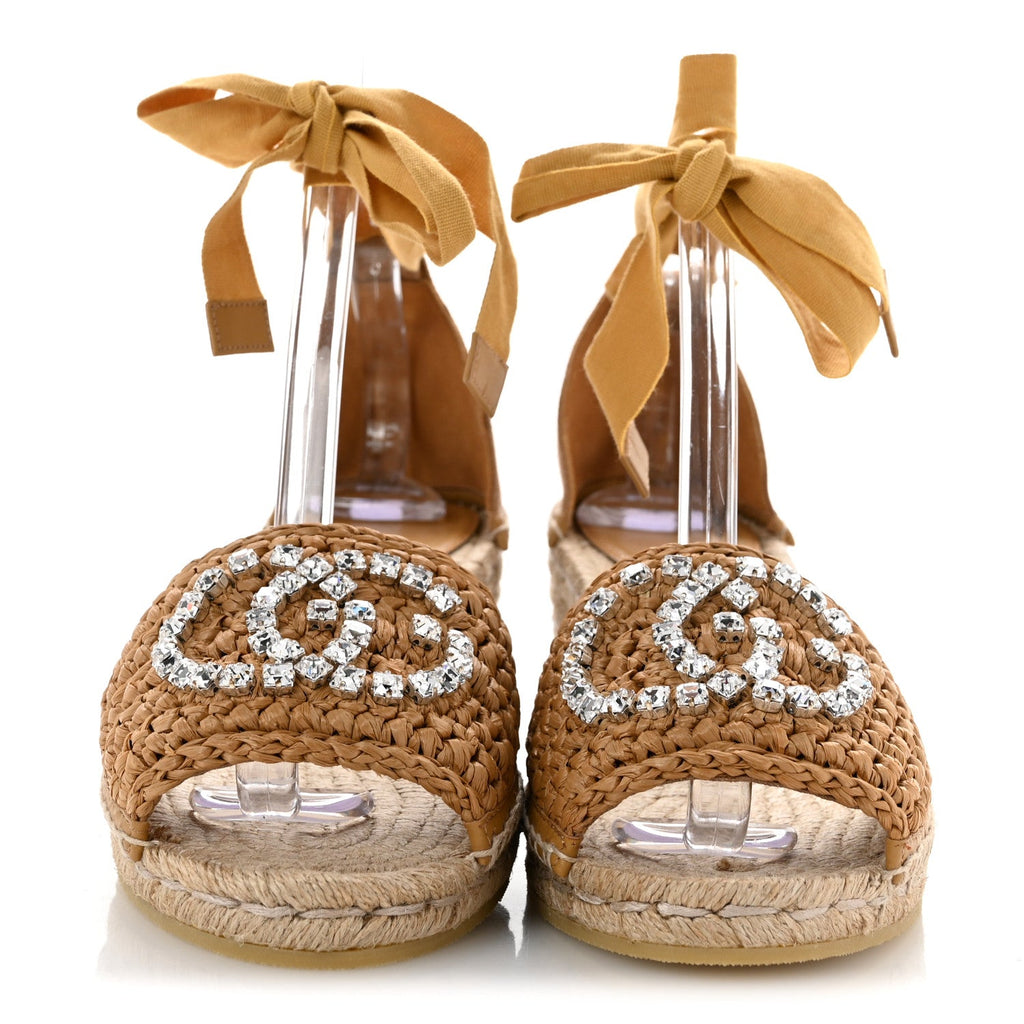 RAFFIA CANVAS CRYSTAL INTERLOCKING G ESPADRILLES BEIGE