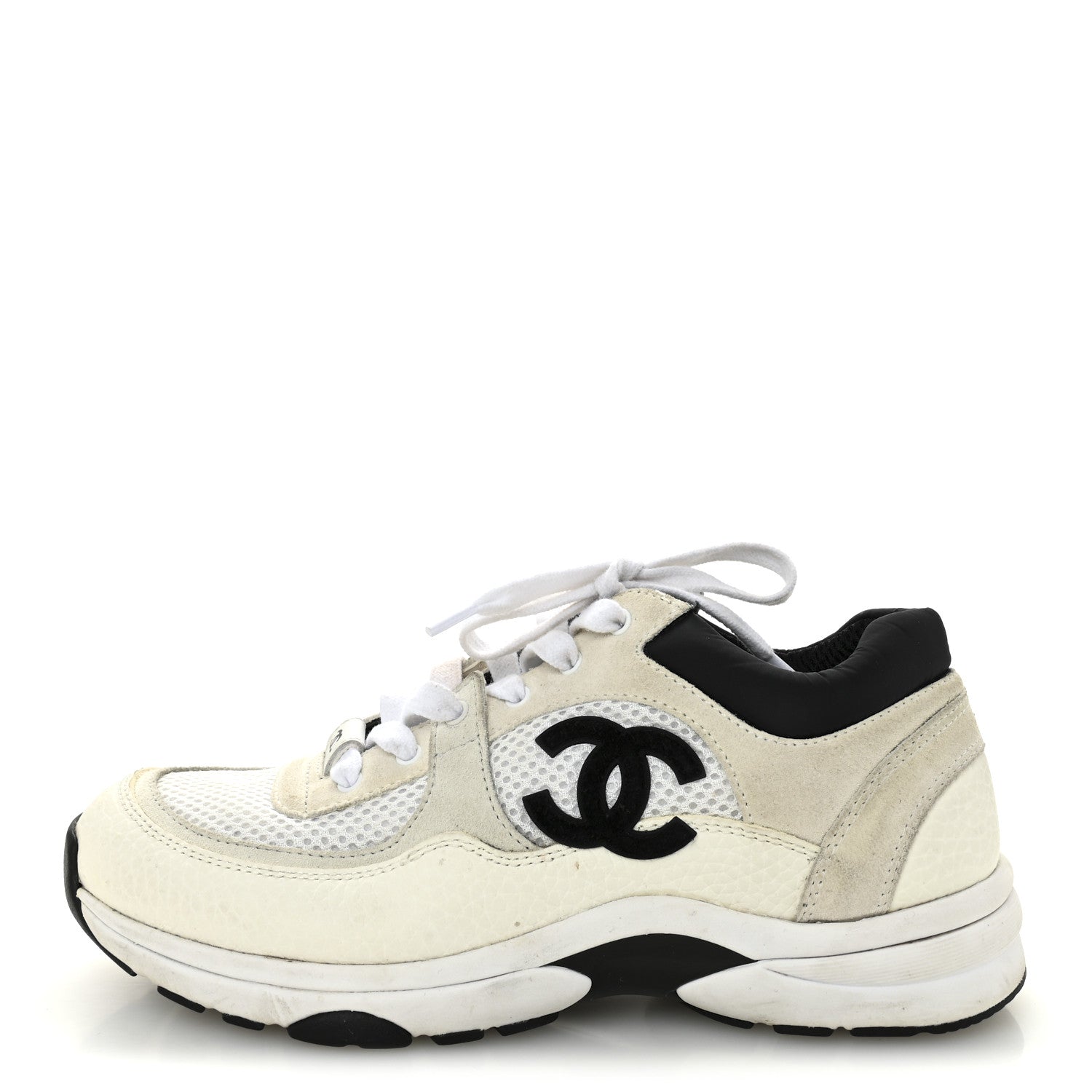 MESH SUEDE GRAINED CALFSKIN WOMENS CC SNEAKERS WHITE BLACK