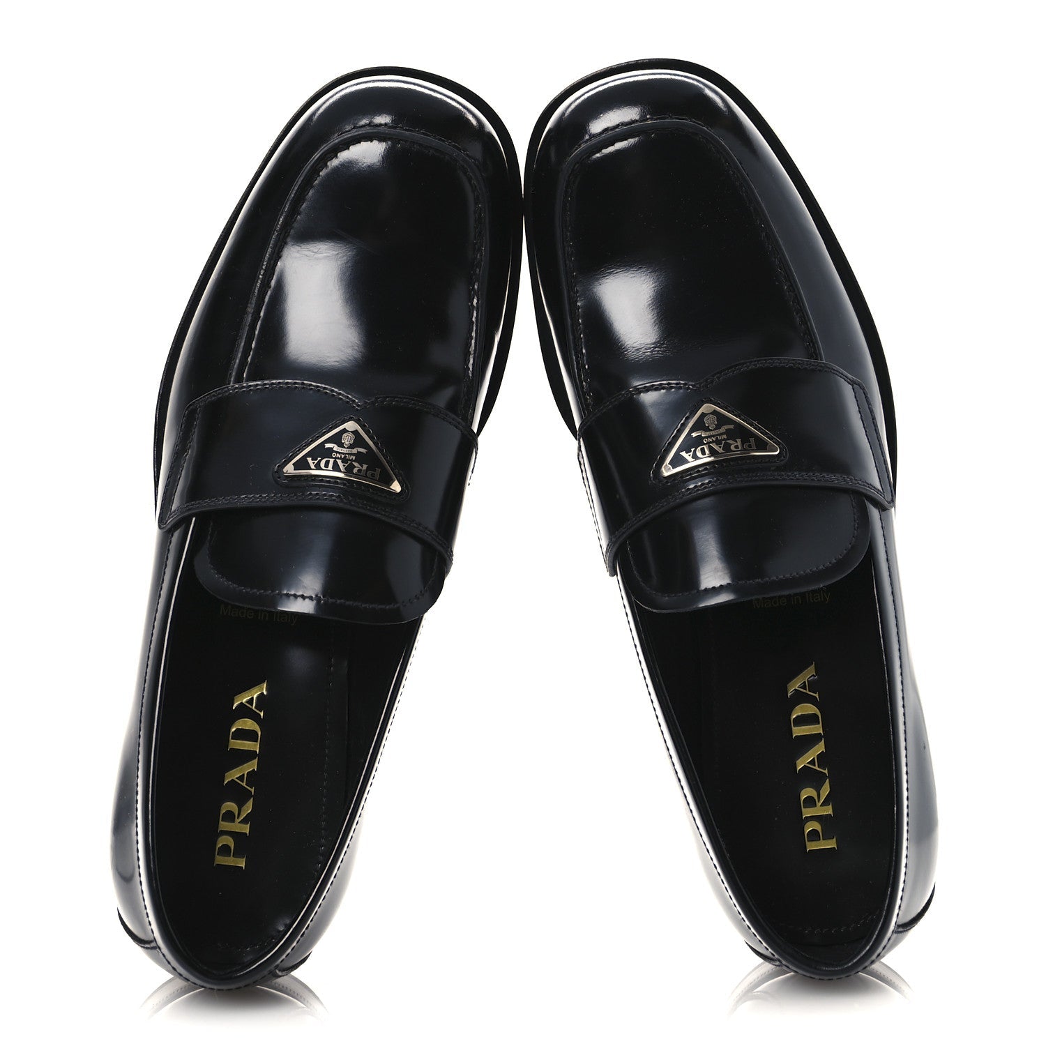 SPAZZOLATO FUME METAL TRIANGLE LOGO MENS LOAFERS BLACK