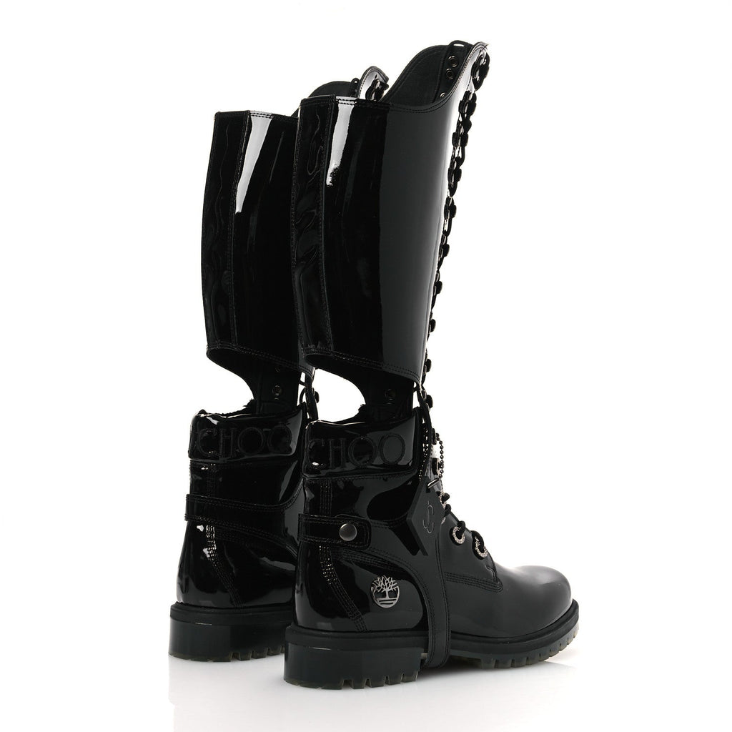 X TIMBERLAND PATENT CRYSTAL WOMENS VIBRAM KNEE HIGH BOOTS BLACK