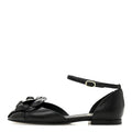 LAMBSKIN PATENT CALFSKIN CAP TOE CAMELLIA MARY JANE FLATS BLACK