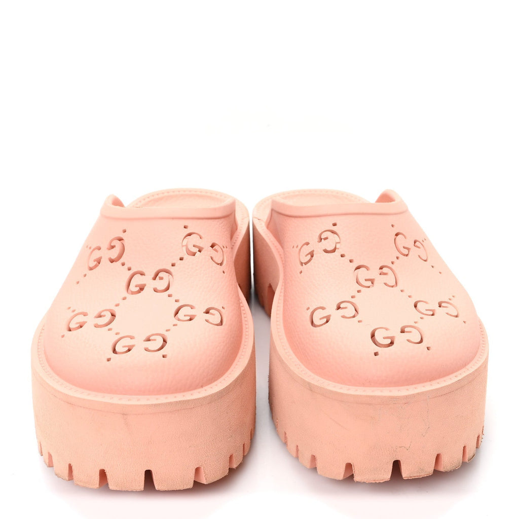 RUBBER GG MONOGRAM PERFORATED ELEA PLATFORM 55MM LUG SOLE SANDALS PEACHY CHIC