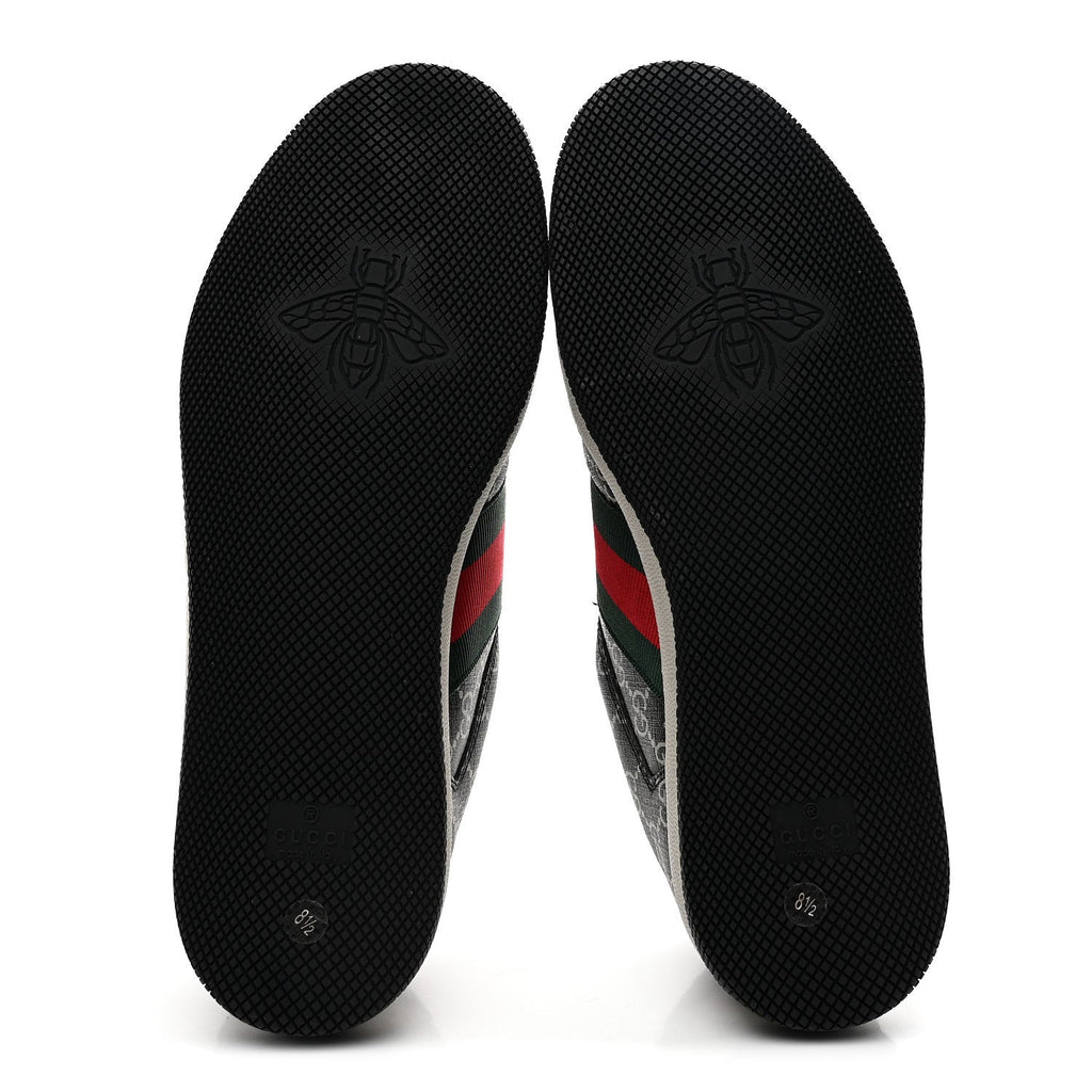 GG SUPREME MONOGRAM MIRO SOFT CALFSKIN WEB MENS SCREENER SNEAKERS BLACK GREY SKY