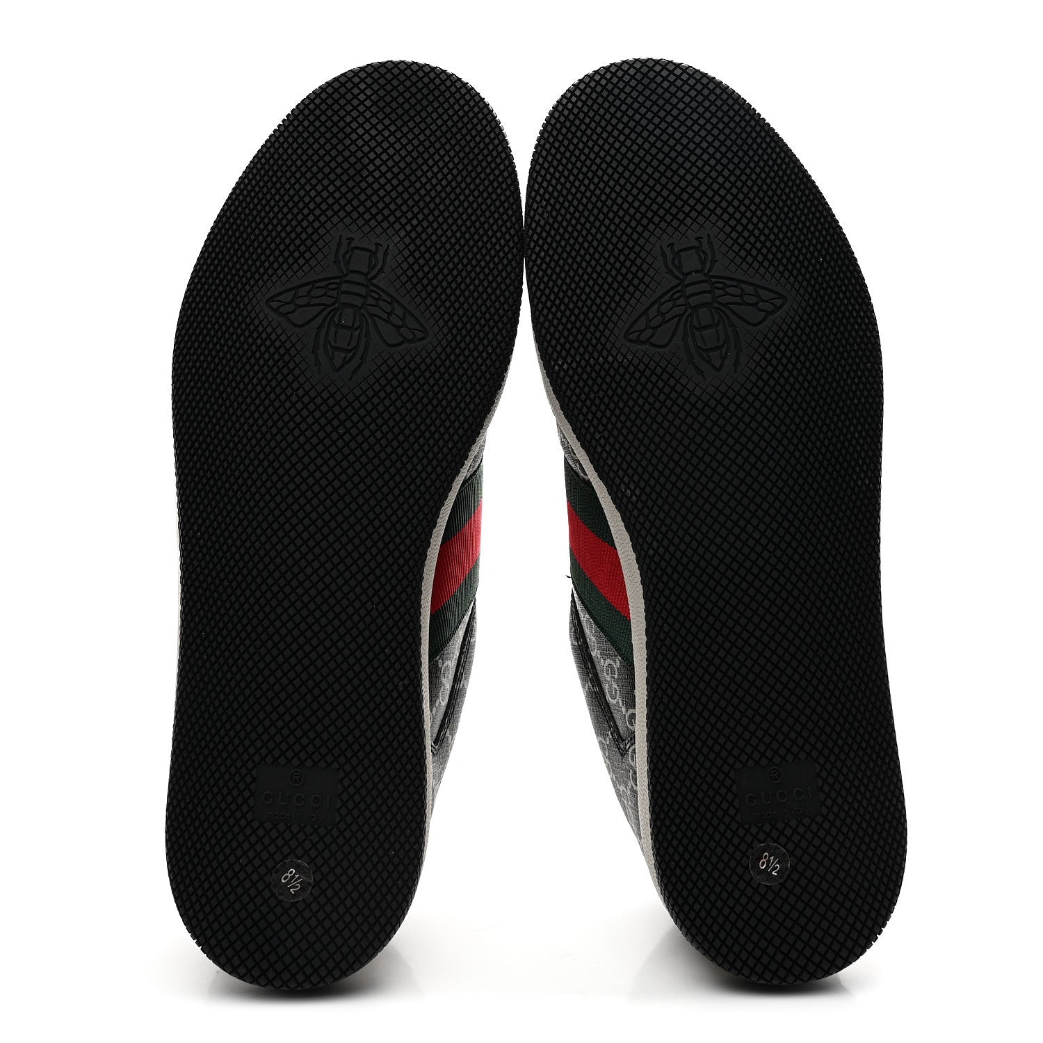 GG SUPREME MONOGRAM MIRO SOFT CALFSKIN WEB MENS SCREENER SNEAKERS BLACK GREY SKY