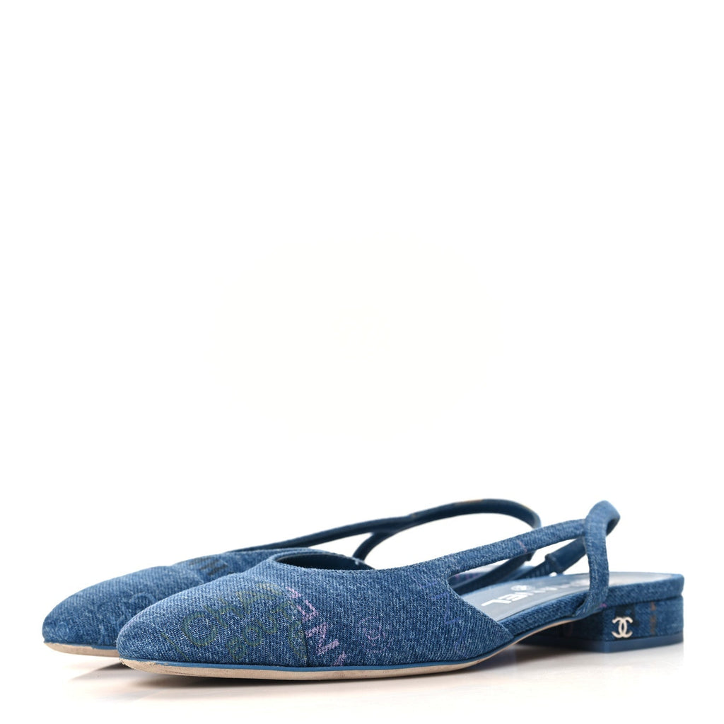 DENIM PRINTED DENIM MOOD CAP TOE CC SLINGBACK FLATS LIGHT BLUE MULTICOLOR