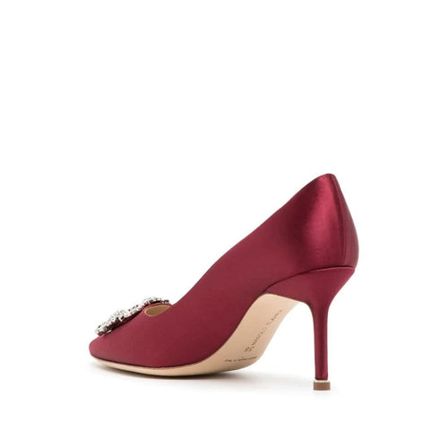Manolo Blahnik Hangisi Crystal-Buckle Pumps - Burgundy/Dark Red