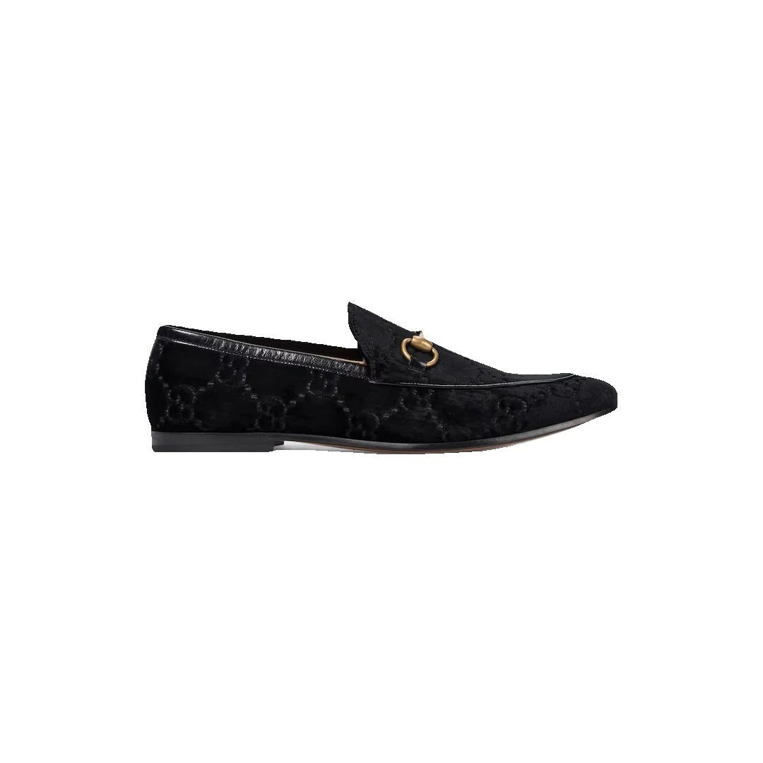 Gucci Goatskin Bee Star Embroidered Jordaan Loafers - Black GG Velvet (different material)