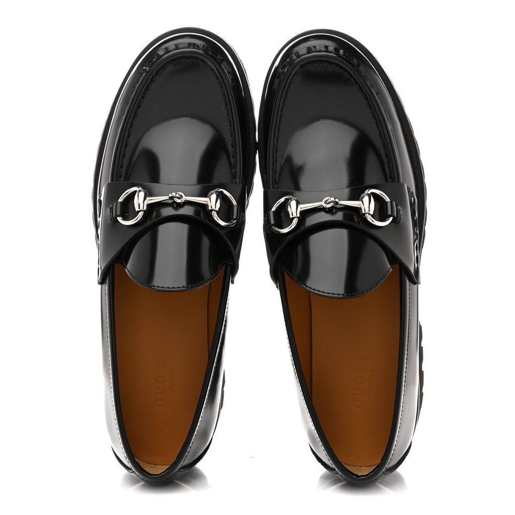 CORDOVAN LUX WOMENS HORSEBIT 45MM PLATFORM LOAFERS BLACK