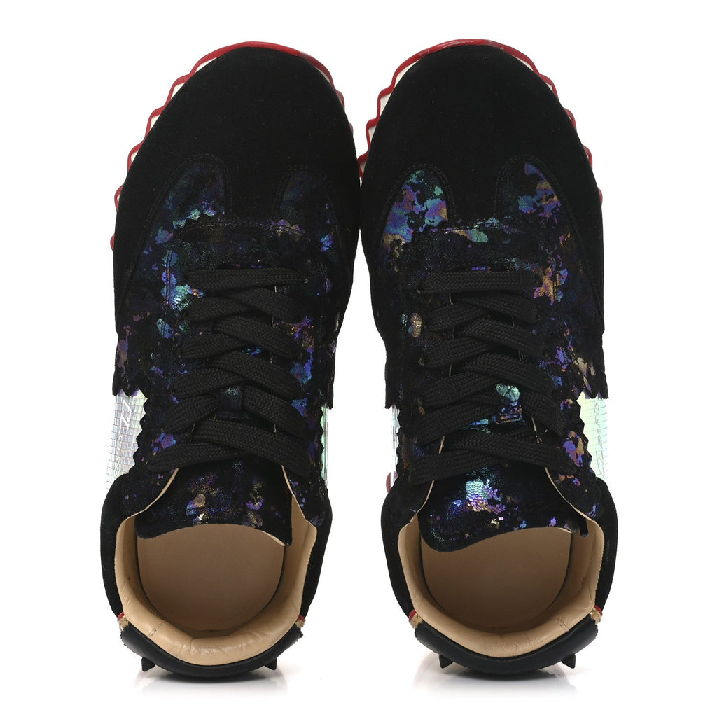 SUEDE MESH CALFSKIN LOUBISHARK SNEAKERS BLACK MULTICOLOR
