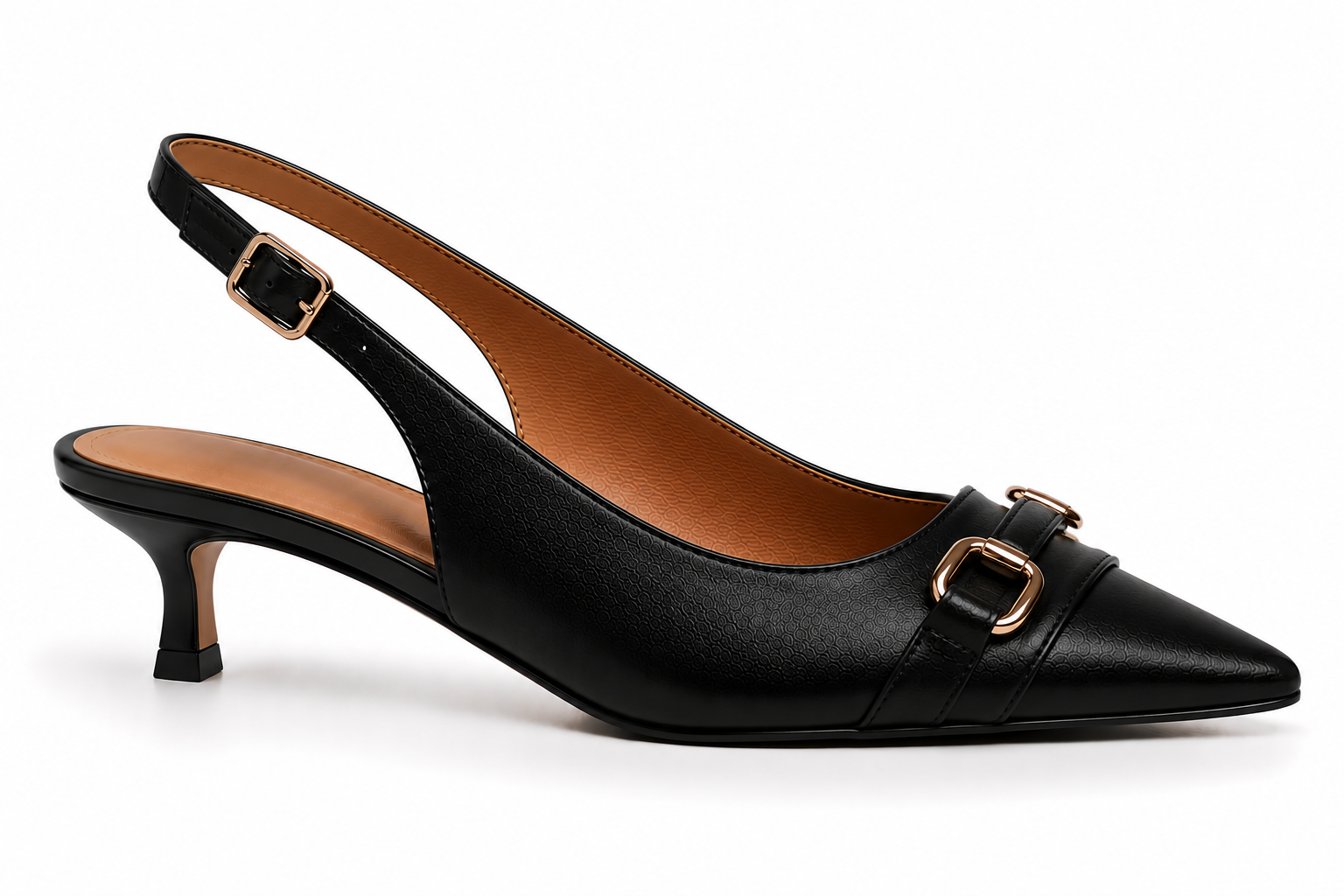 AMELIRA BLACK GOLD KITTEN HEEL