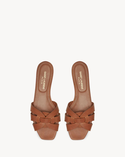 YSL TRIBUTE SANDALS IN SMOOTH LEATHER AMBER