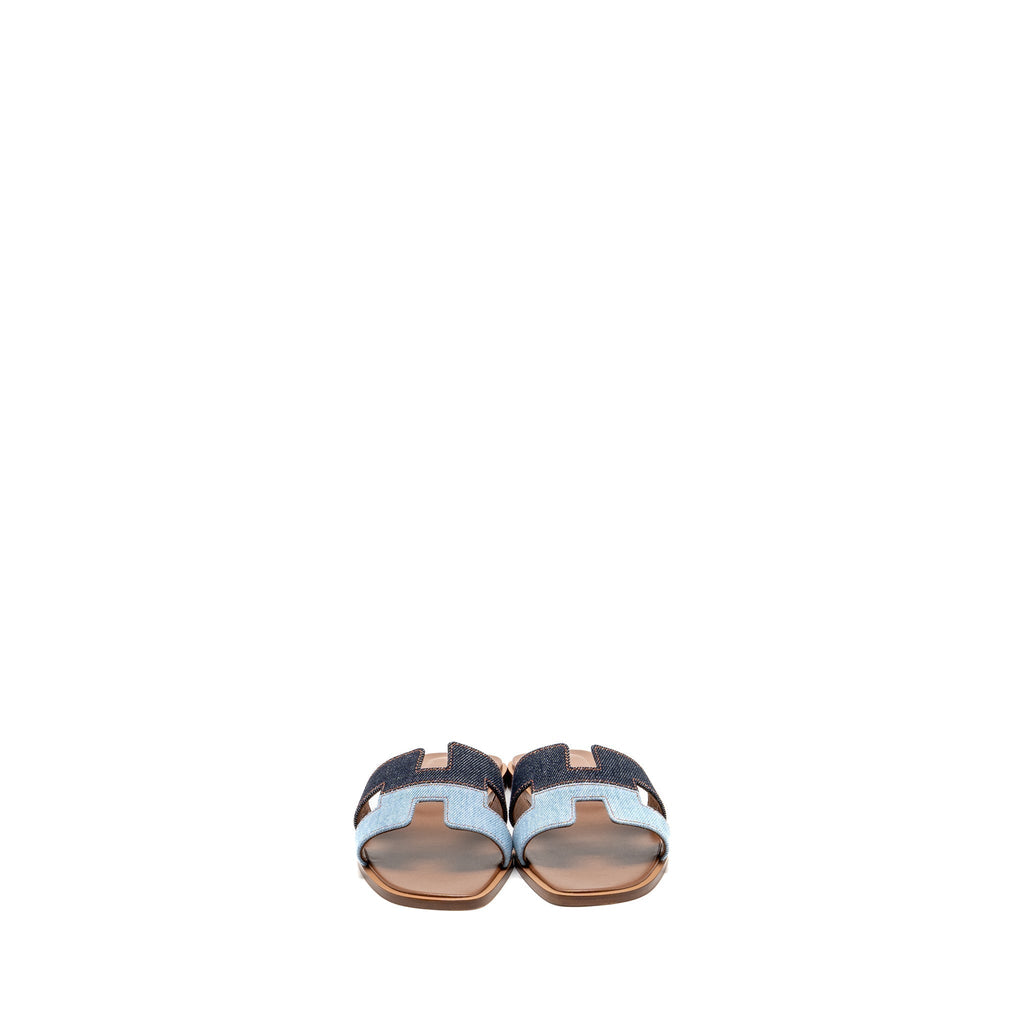 HERMES ORAN SANDALS DENIM/LEATHER BLEU BRUT/BLEU