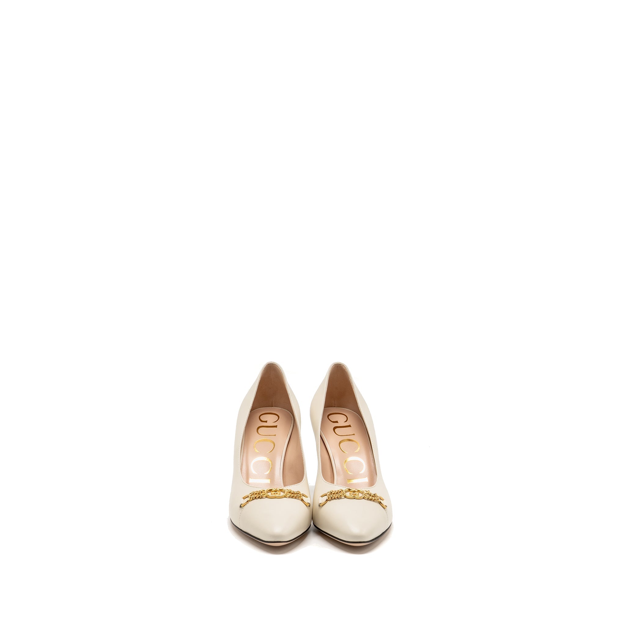 GUCCI INTERLOCKING G HORSEBIT DETAILED PUMPS LEATHER WHITE GHW