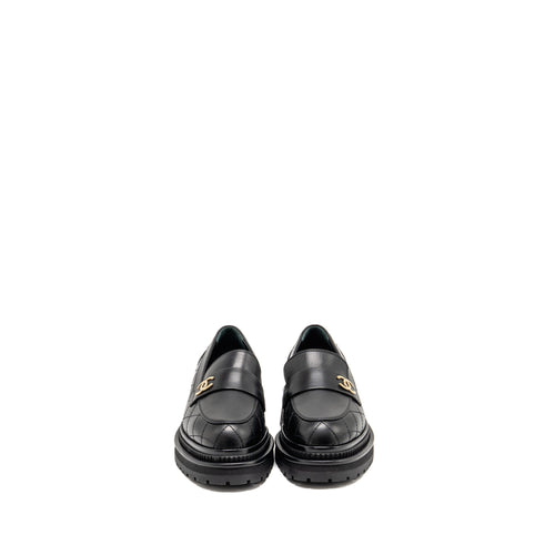 CHANEL 23A QULITED CC PLATFORM LOAFERS BLACK LGHW