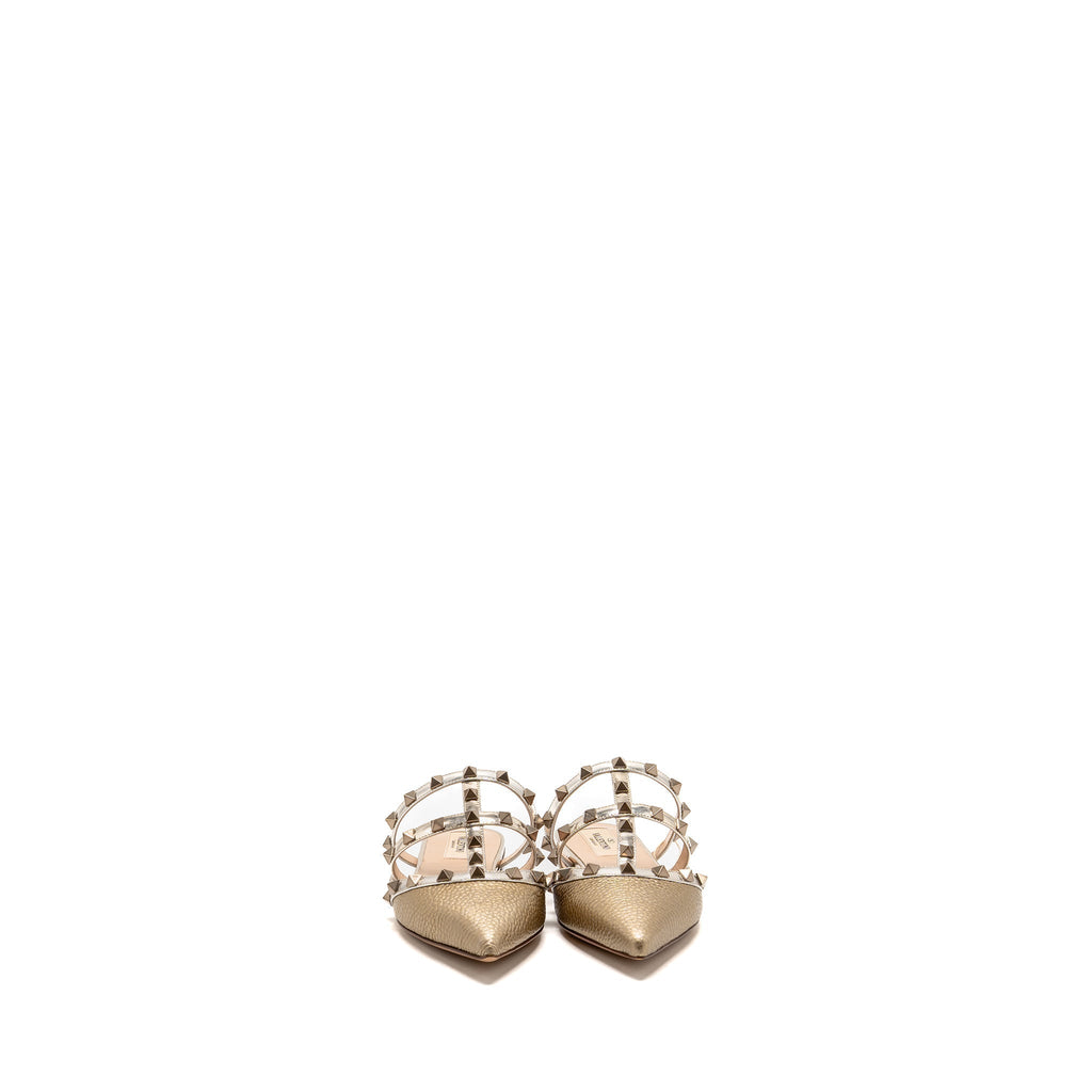 VALENTINO GARAVANI ROCKSTUD SLIPPERS CALFSKIN GOLD