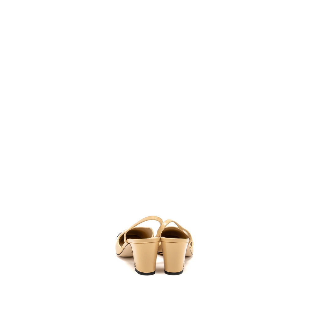 CHANEL SLINGBACKS SHOES GOATSKIN/GROSGRAIN BLACK/BEIGE