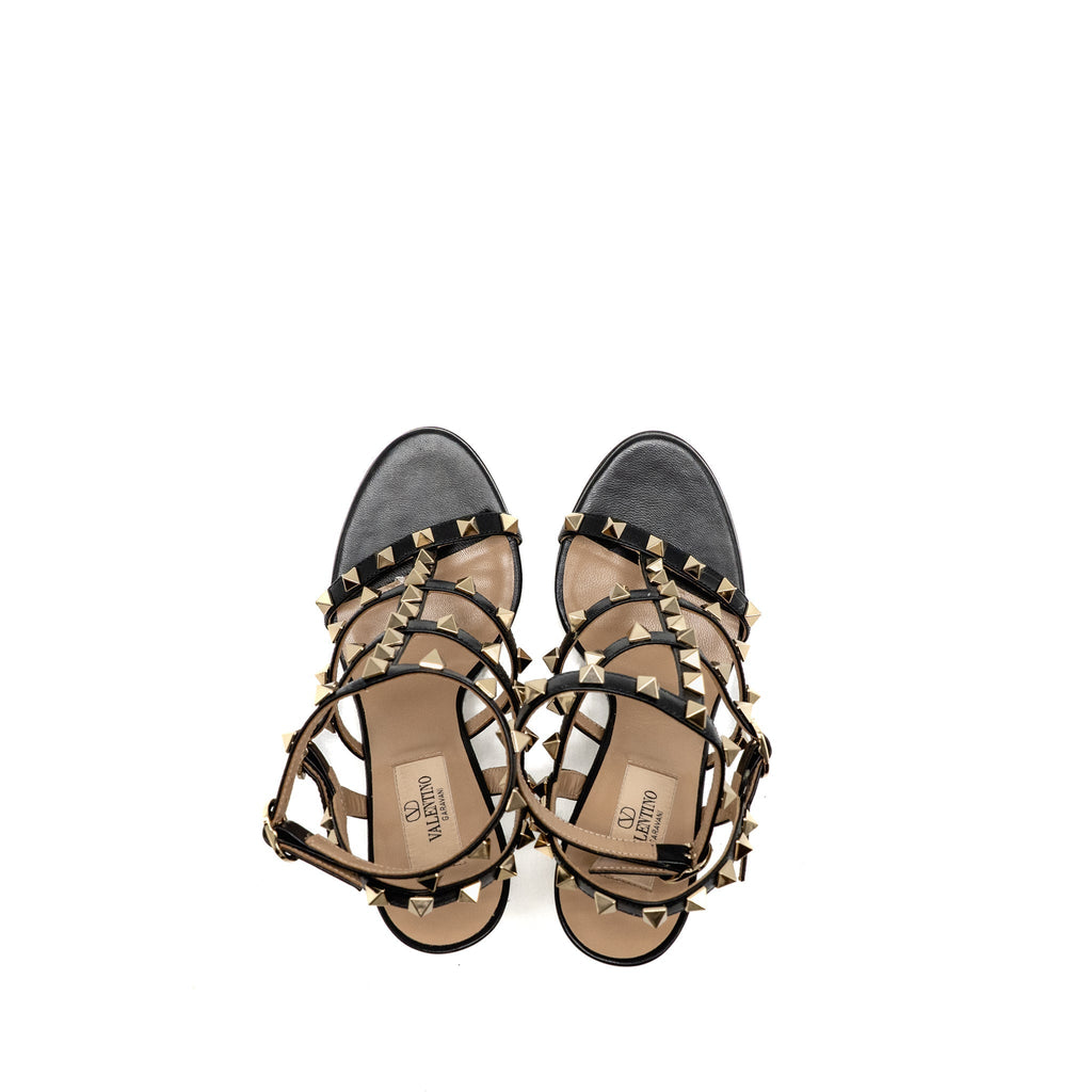 VALENTINO ROCKSTUD SANDAL 10CM HEEL CALFSKIN BLACK LGHW