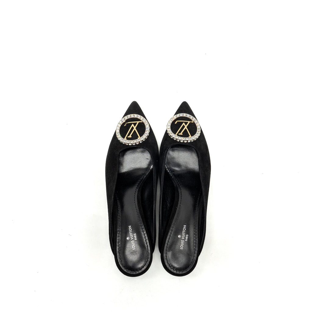 LOUIS VUITTON MADELEINE MULES SUEDE BLACK