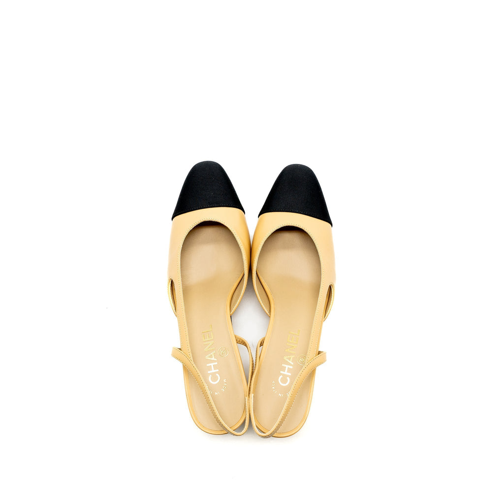 CHANEL SLINGBACKS LEATHER BEIGE / BLACK LGHW