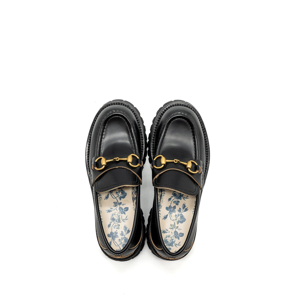 GUCCI LEATHER LUG SOLE HORSEBIT LOAFER BLACK GHW